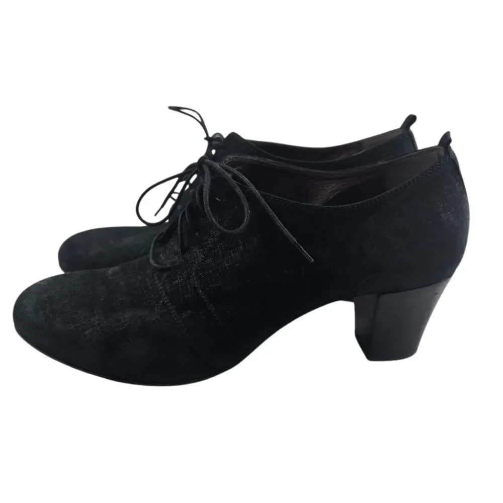 AGL Attilio Giusti Leombruni Heels Black Suede Lace Up Preppy Womens 11 41 Italy